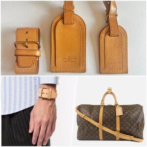 Louis Vuitton Mens Vachetta Travel Bag Handbag Name Tag Poignet Handle Keeper